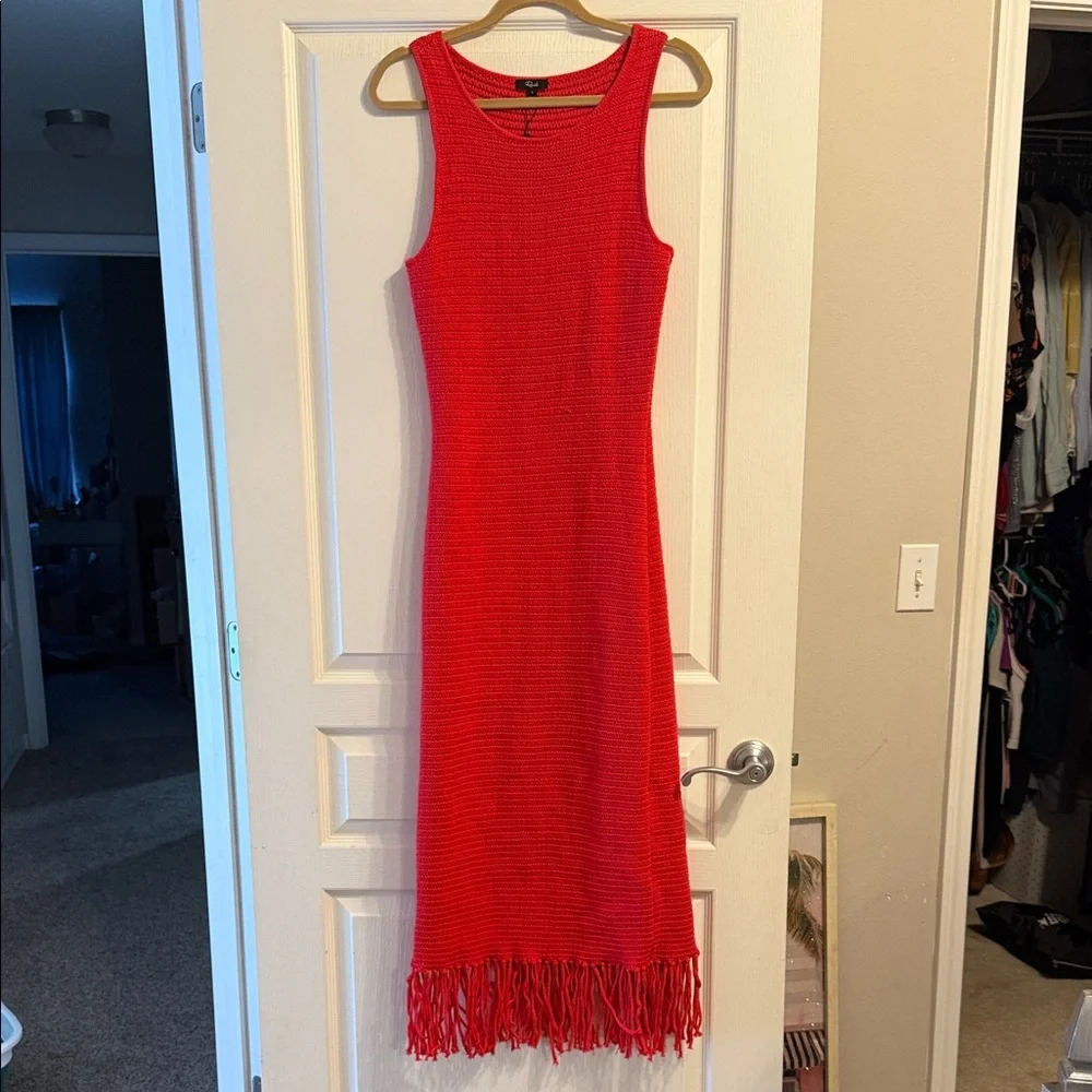 Red Crochet Rails Fringe Dress - Picture 1 of 3